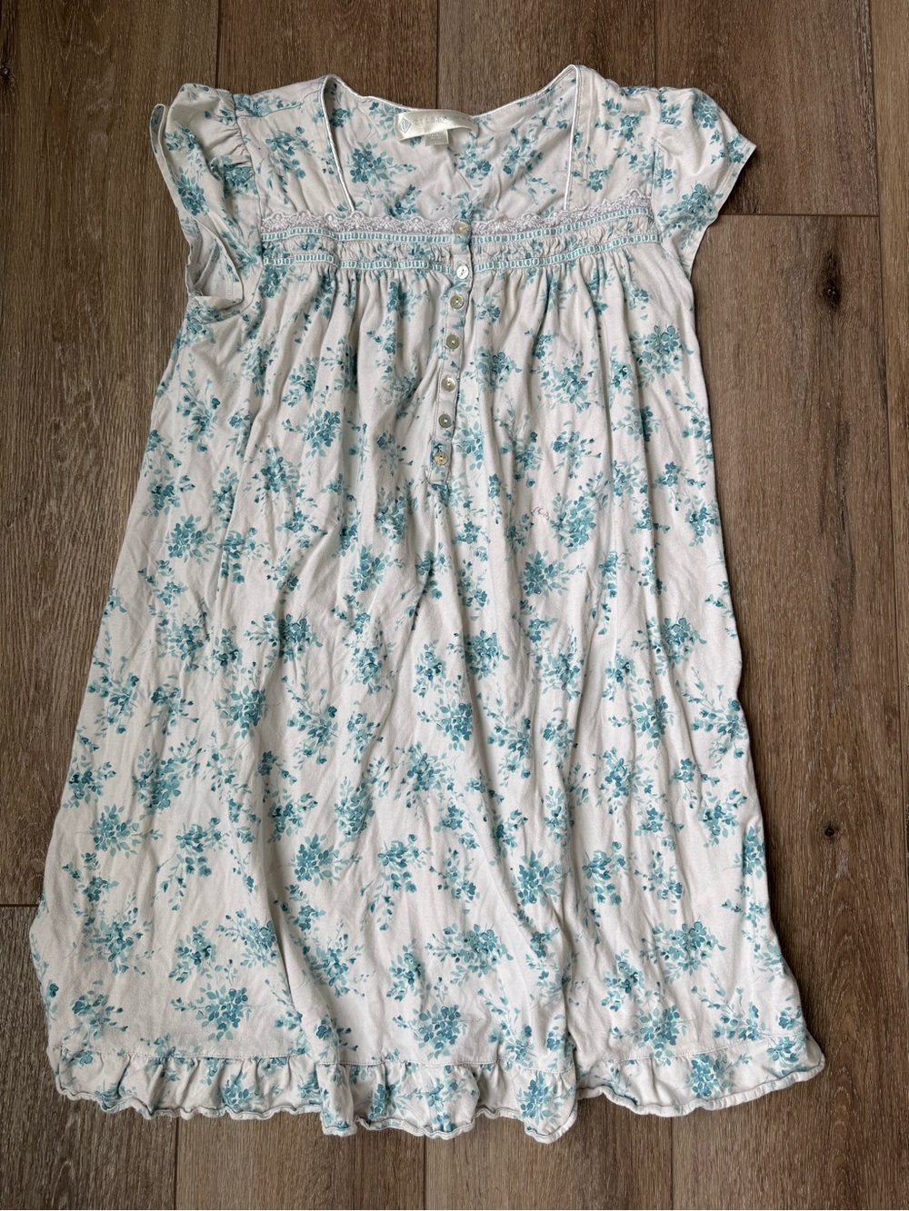 Eileen West 100% Cotton Blue Floral Nightgown Small Cottagecore Romantic READ